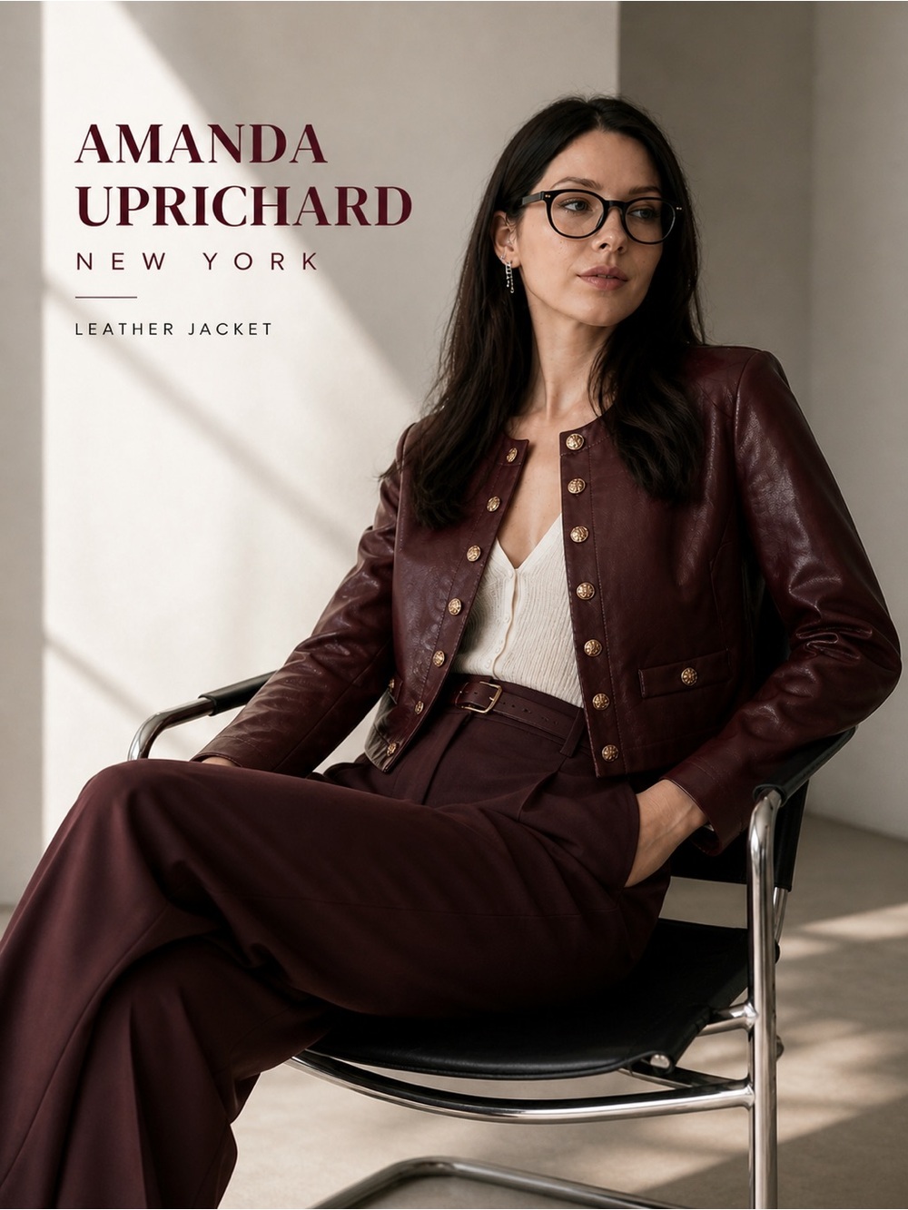 Amanda Uprichard Deep Burgundy Leather Cropped Jacket